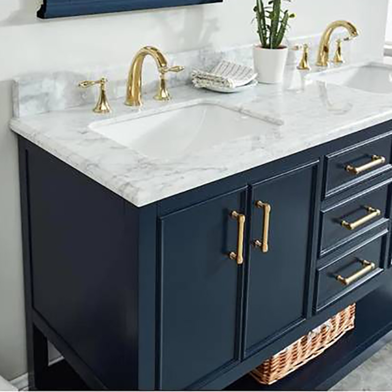 Solid Wood + Nature Marble Modern Blue Bathroom Vanity 30 Inch With 3 drewers and 4 doors